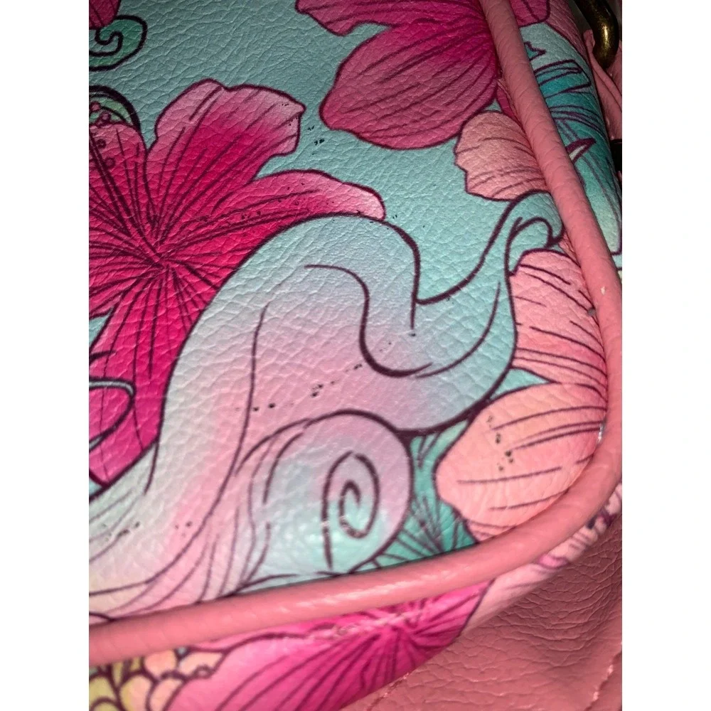 Disney Loungefly Ariel Little Mermaid Hibiscus Floral Crossbody Bag Pink Blue